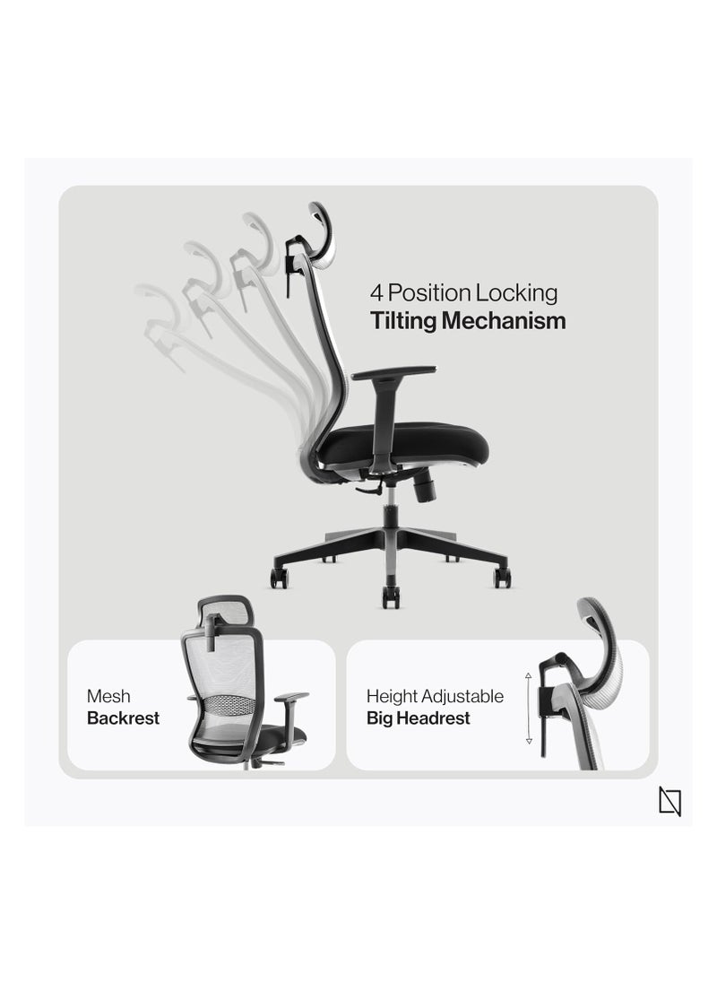 NAVODESK - NAVO Ergolite Ergonomic Office Chair High Back Desk Chair with Armrest Computer Chair with Lumbar Support and Moulded Thick Cushion With Headrest Black - Image 1