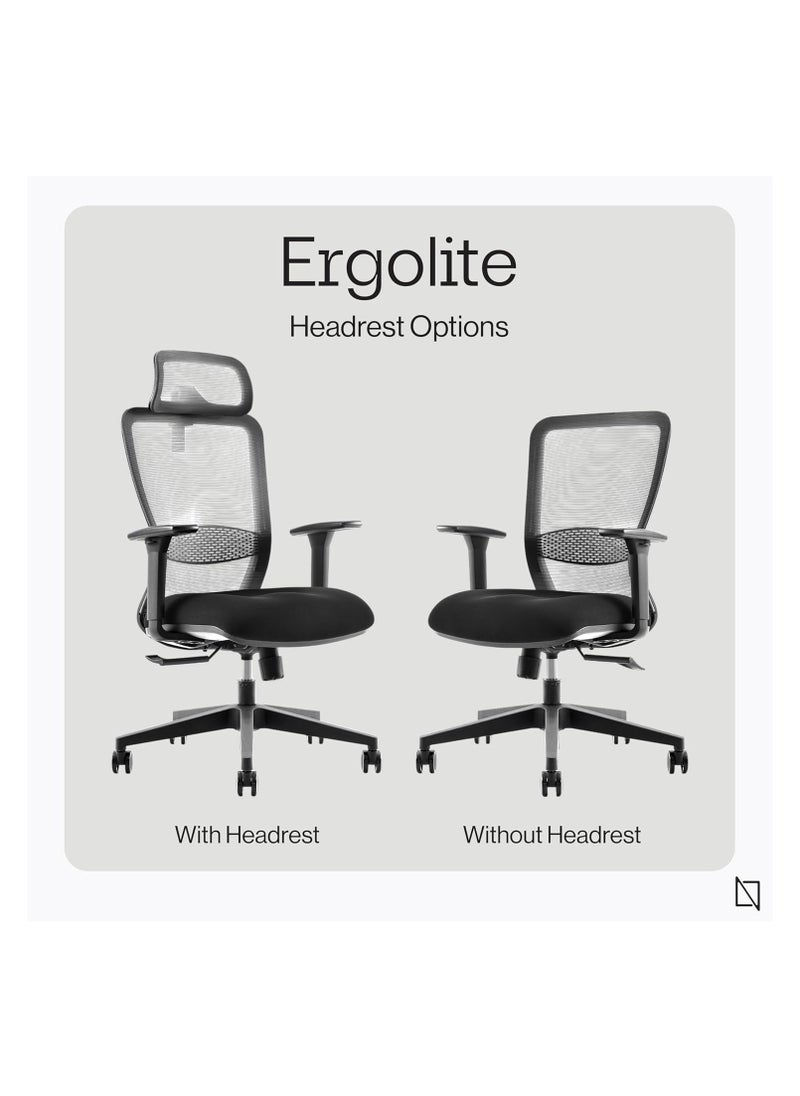 NAVODESK - NAVO Ergolite Ergonomic Office Chair High Back Desk Chair with Armrest Computer Chair with Lumbar Support and Moulded Thick Cushion With Headrest Black - Image 1