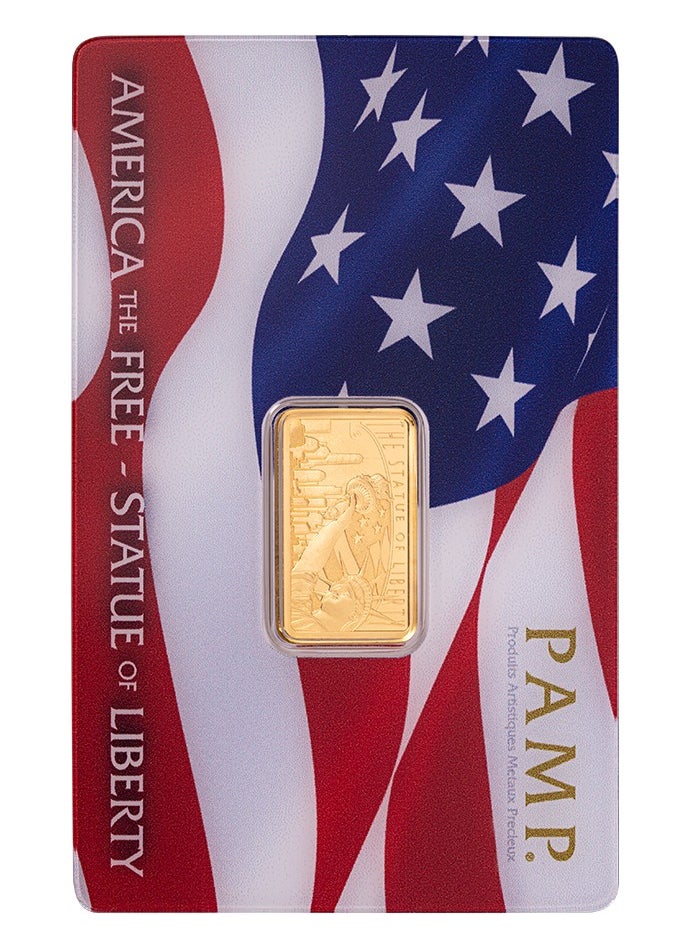 PAMP PAMP 5 GRM 24K GOLD BAR  America the Free – Statue of Liberty 5g Gold Bar  - Image 1
