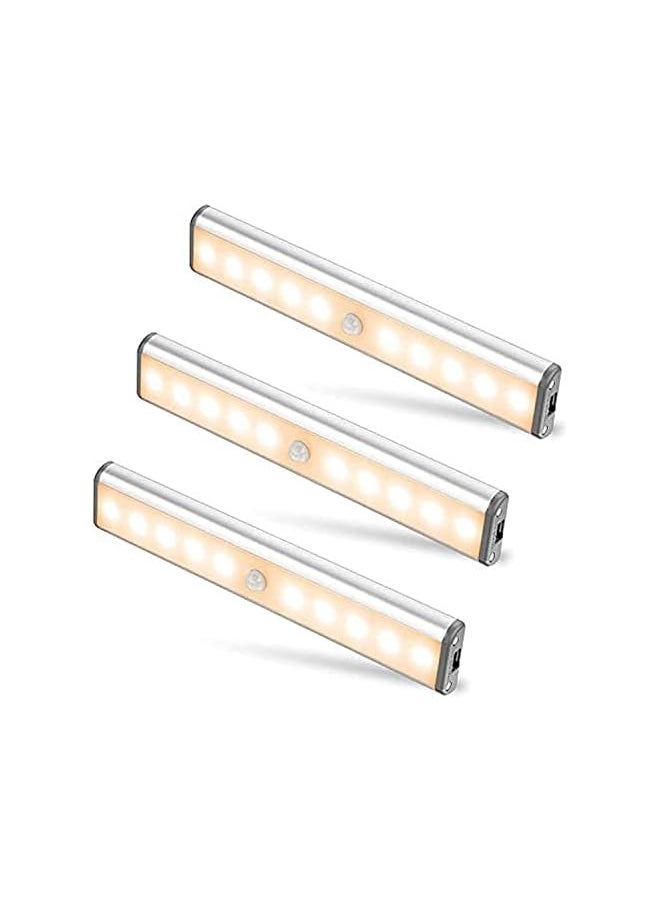 Topleo Motion Sensor Light Bar Night Light for Room, Stick-on Anywhere Wireless Battery Operated 10 LEDs Closet Lights Wardrobe Lighting LED Light(Warm White, 3 Pack)  - Image 1