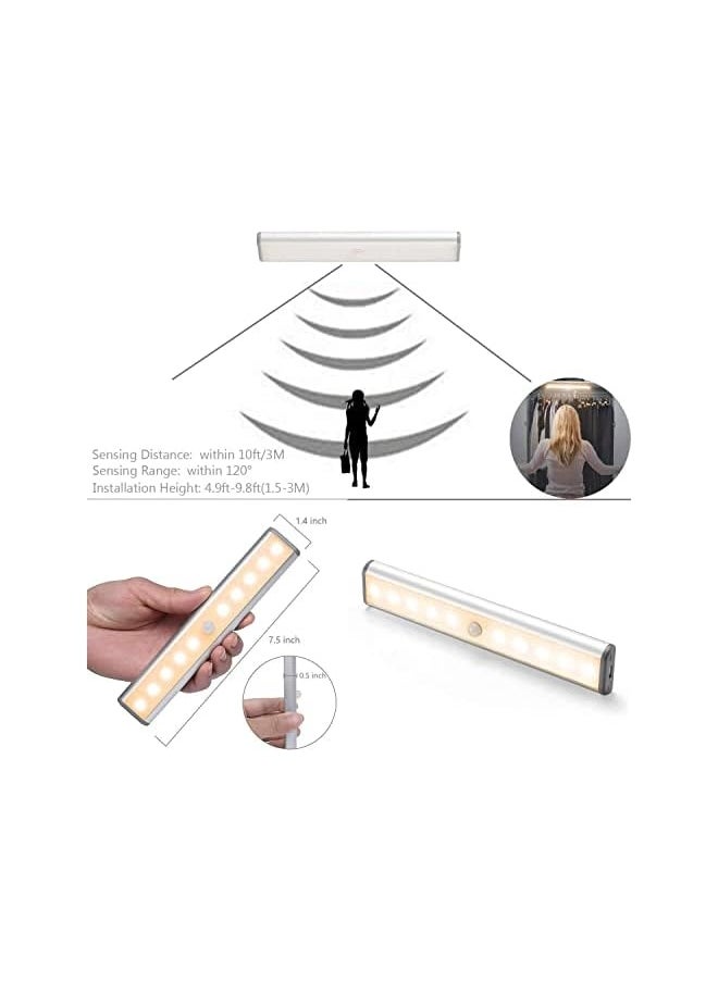 Topleo Motion Sensor Light Bar Night Light for Room, Stick-on Anywhere Wireless Battery Operated 10 LEDs Closet Lights Wardrobe Lighting LED Light(Warm White, 3 Pack)  - Image 3