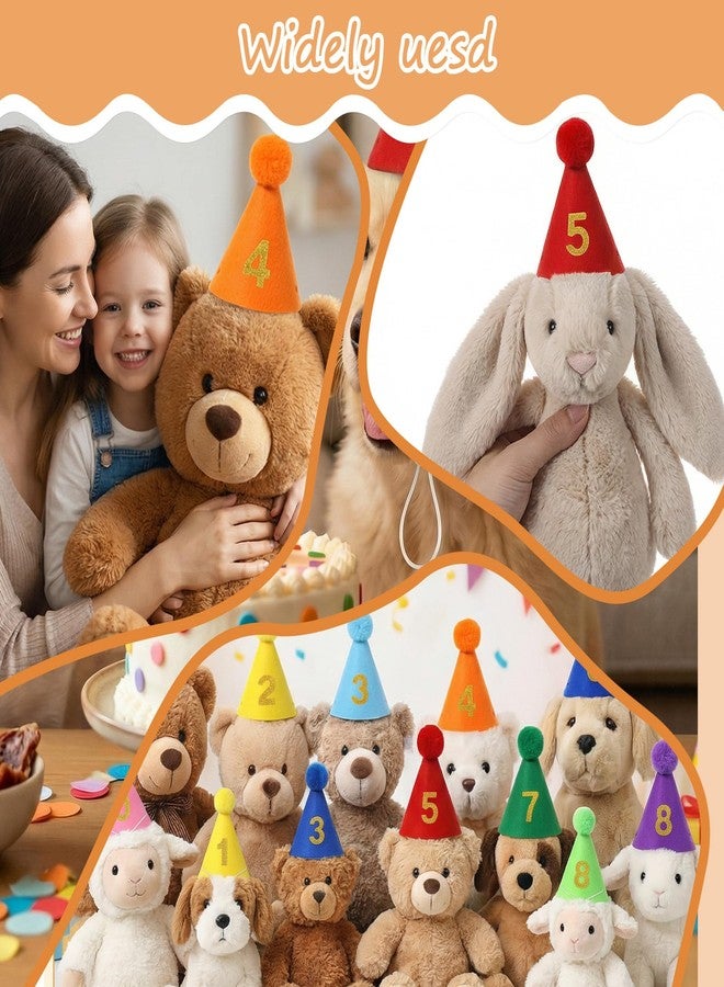 Larrel 8PCS Mini Party Hats for Stuffed Animals, Colorful Felt Birthday Party Hats, Birthday-Party Cone Hat with Replaceable Gold Numbers, Mini Cone Hat for Dolls, Dog, Cat, Rabbit and Puppies (8 Colors) - Image 4