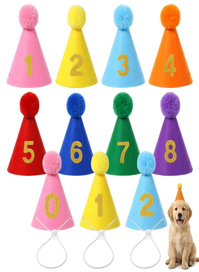 Larrel 8PCS Mini Party Hats for Stuffed Animals, Colorful Felt Birthday Party Hats, Birthday-Party Cone Hat with Replaceable Gold Numbers, Mini Cone Hat for Dolls, Dog, Cat, Rabbit and Puppies (8 Colors) - Image 1