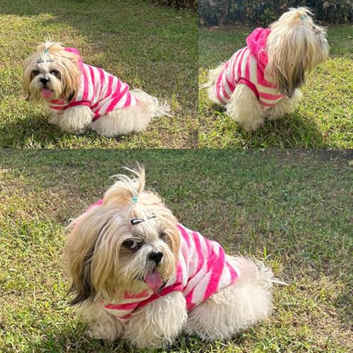 Lulala Dog Hoodie Fuzzy Sweater with Leash Hole - Small Dog & Cat Clothes Warm Soft Cozy Hooded Sweatshirt for Winter.(Pink-8Inch) - Image 2