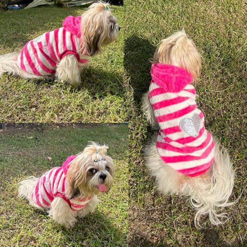 Lulala Dog Hoodie Fuzzy Sweater with Leash Hole - Small Dog & Cat Clothes Warm Soft Cozy Hooded Sweatshirt for Winter.(Pink-8Inch) - Image 5