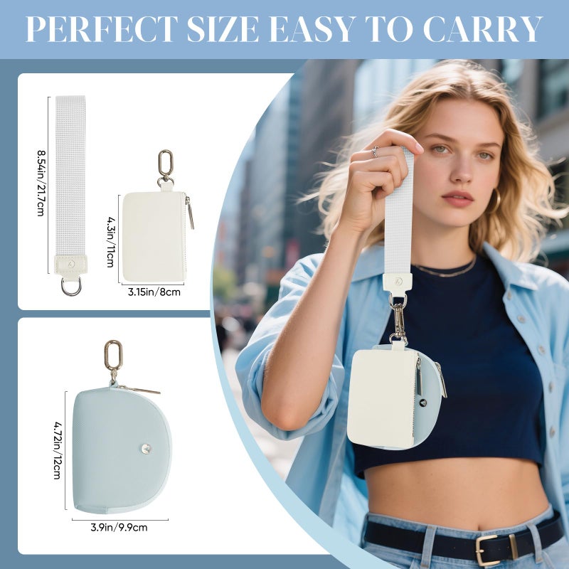 VUTUXA KeyChain Wallet Wristlet Wallets For Women Mini Zip Dual Pouch Wristlet (white+baby blue) - Image 2