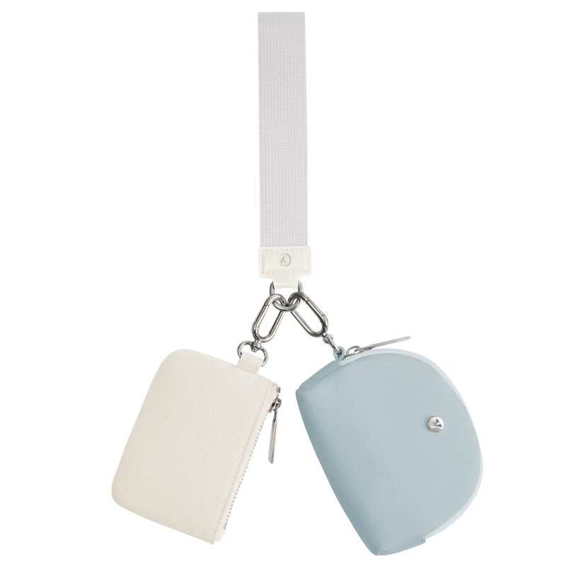 VUTUXA KeyChain Wallet Wristlet Wallets For Women Mini Zip Dual Pouch Wristlet (white+baby blue) - Image 1