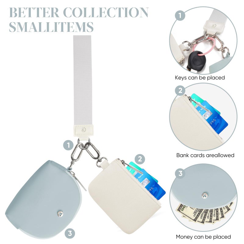 VUTUXA KeyChain Wallet Wristlet Wallets For Women Mini Zip Dual Pouch Wristlet (white+baby blue) - Image 5