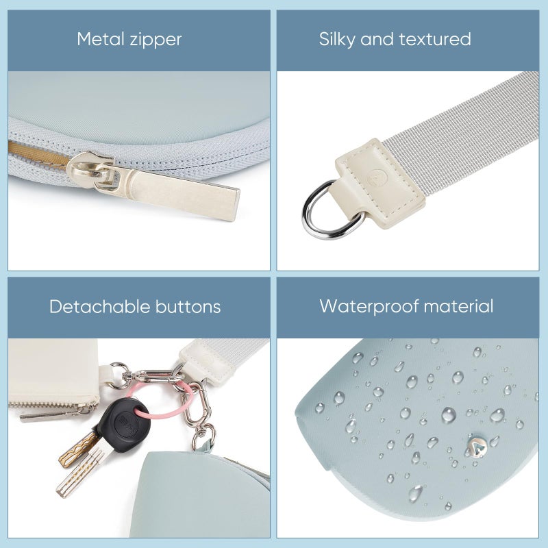 VUTUXA KeyChain Wallet Wristlet Wallets For Women Mini Zip Dual Pouch Wristlet (white+baby blue) - Image 4