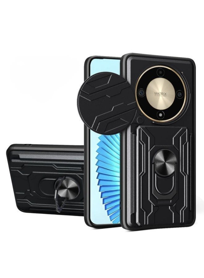 جراب شيلد لـ Honor X9d بحماية كاملة ضد الصدمات وغطاء كاميرا متحرك مع دبلة معدنية وحافظة بطاقات - Image 1