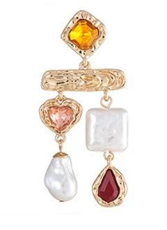 HaveDream Baroque Pearl Temperament Asymmetrical Earrings - Red, Yellow, Pink Glass Diamonds  - Image 4