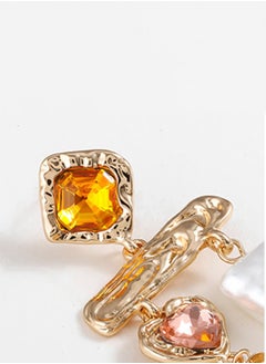 HaveDream Baroque Pearl Temperament Asymmetrical Earrings - Red, Yellow, Pink Glass Diamonds  - Image 5