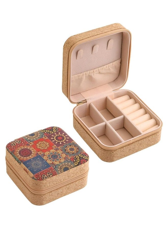 Hidak علبة مجوهرات من قماش هيداك المطبوع | حقيبة سفر قماشية بأقسام | لحفظ الخواتم والأقراط | هدية محمولة للنساء - Image 1