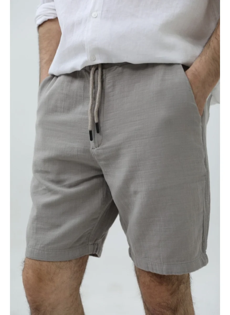 Cool Tarz Cool Style Men's Light Grey Musli Laced Linen Shorts