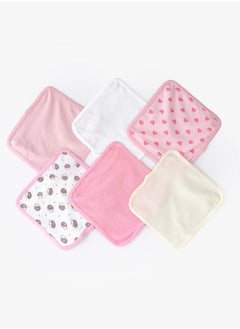 Tiny Hug Soft Baby Washcloths - Set of 6 in Pink and White Tones with Patterns  - Image 1