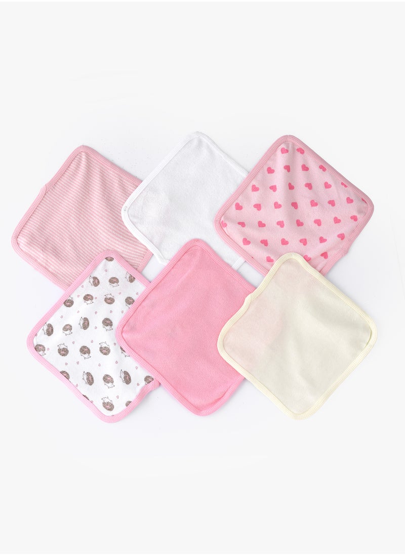 Tiny Hug Soft Baby Washcloths - Set of 6 in Pink and White Tones with Patterns  - Image 1
