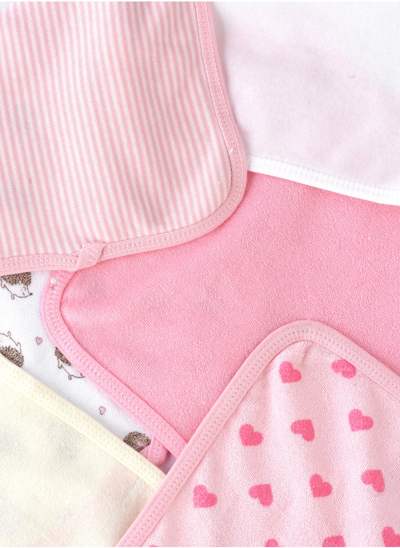 Tiny Hug Soft Baby Washcloths - Set of 6 in Pink and White Tones with Patterns  - Image 4