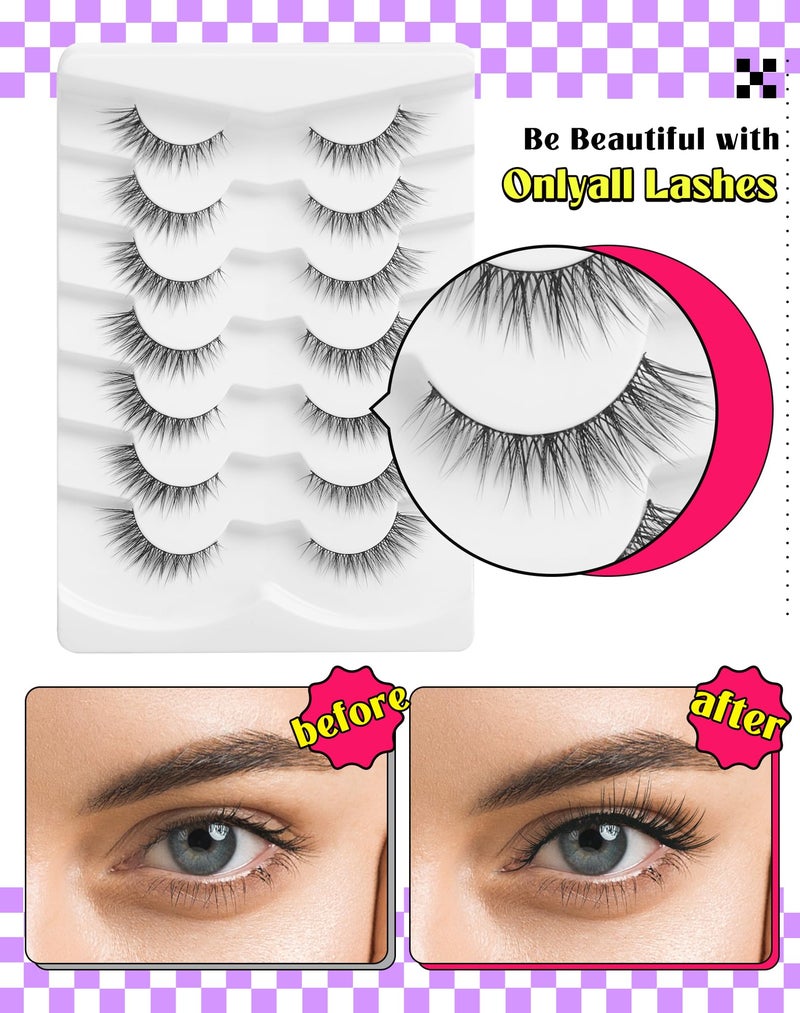 Onlyall Natural Lashes Wispy Lashes Natural Look False Eyelashes Natural Flared Eyelashes False Eye Lashes Soft Fluffy Lashes 7 Pairs D9 Natural Foxy-12mm - Image 4