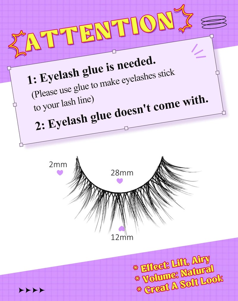 Onlyall Natural Lashes Wispy Lashes Natural Look False Eyelashes Natural Flared Eyelashes False Eye Lashes Soft Fluffy Lashes 7 Pairs D9 Natural Foxy-12mm - Image 2