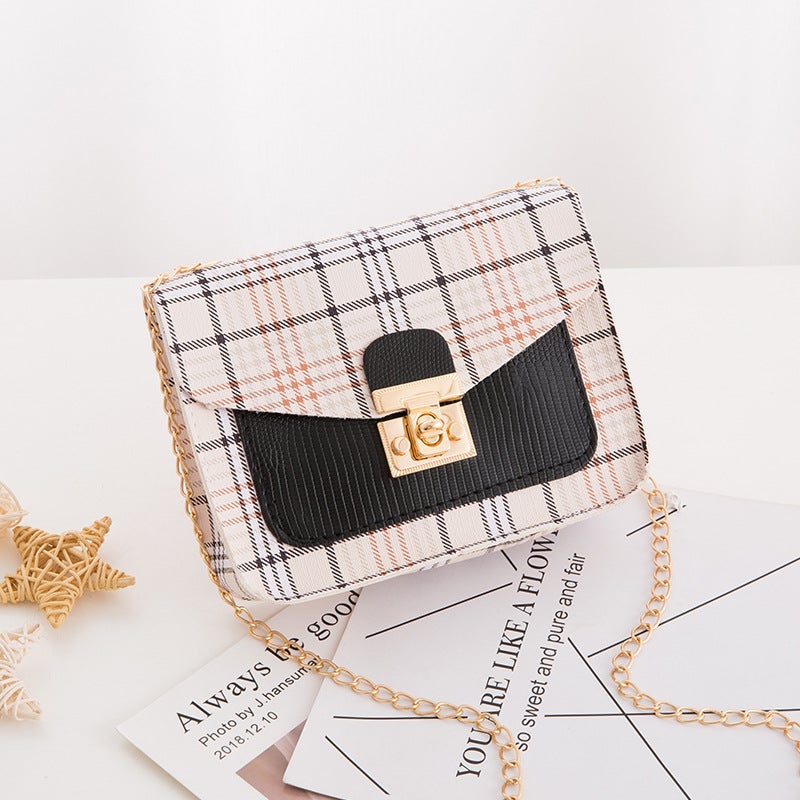 Women'S Bag 2021 New Plaid Contrast Lock Double Layer Chain Small Square Bag Small Fresh Cute Mobile Phone Bag Bag - Image 1