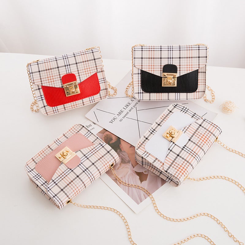 Women'S Bag 2021 New Plaid Contrast Lock Double Layer Chain Small Square Bag Small Fresh Cute Mobile Phone Bag Bag - Image 2