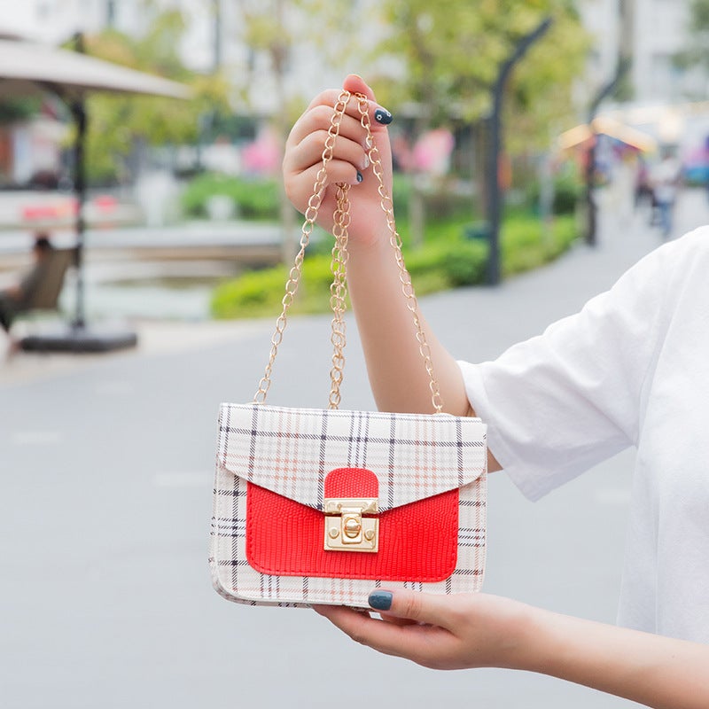 Women'S Bag 2021 New Plaid Contrast Lock Double Layer Chain Small Square Bag Small Fresh Cute Mobile Phone Bag Bag - Image 4
