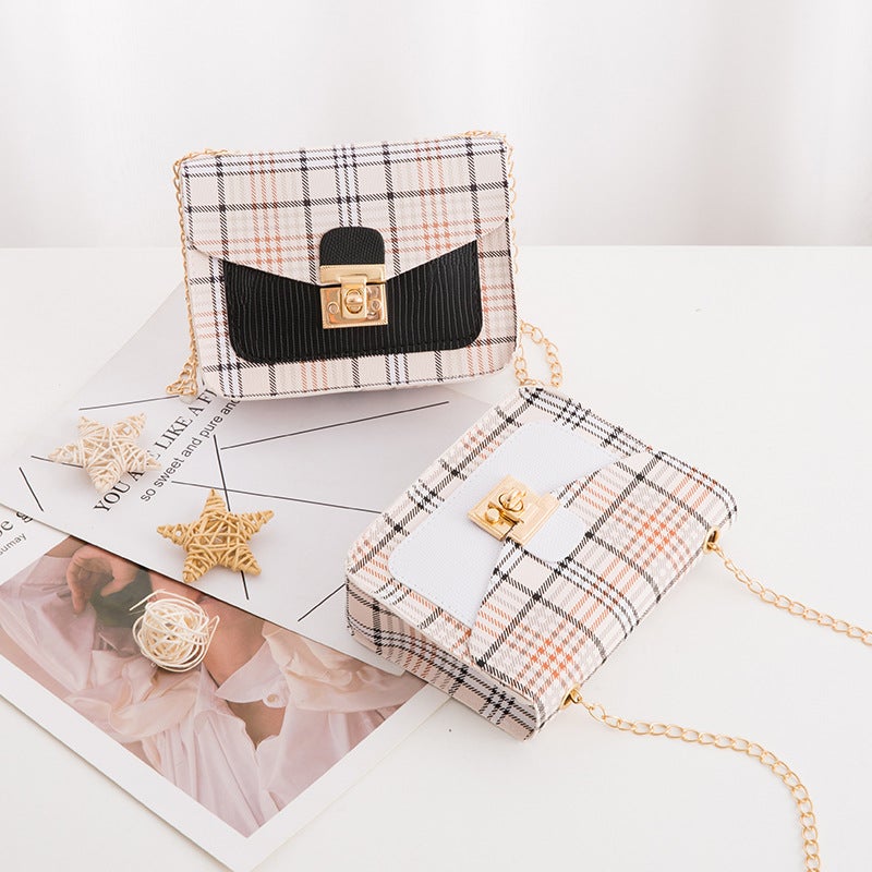 Women'S Bag 2021 New Plaid Contrast Lock Double Layer Chain Small Square Bag Small Fresh Cute Mobile Phone Bag Bag - Image 3