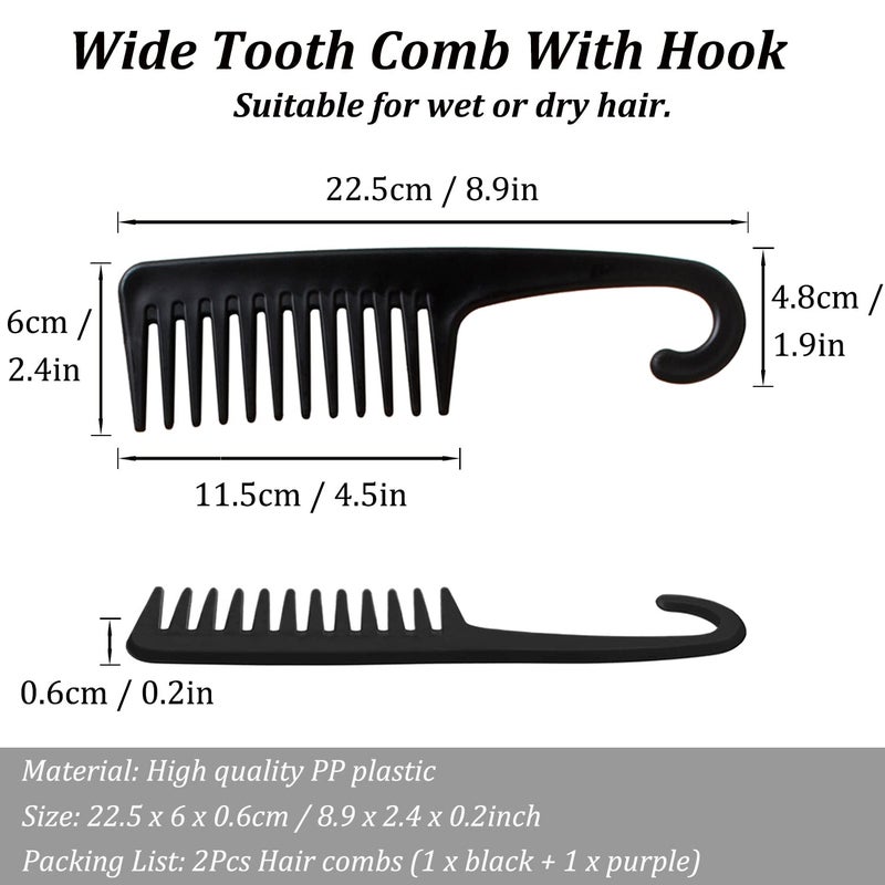 SmaringWing 2PCS Large Wide Tooth Comb, Shower Combs with Hook for Wet Curly Hair, Premium Big Hair Brush Combs to Detangle Curls, Women Detangler Comb for Detangling Wigs, Styling Dry Thick Long Cabello - Image 2