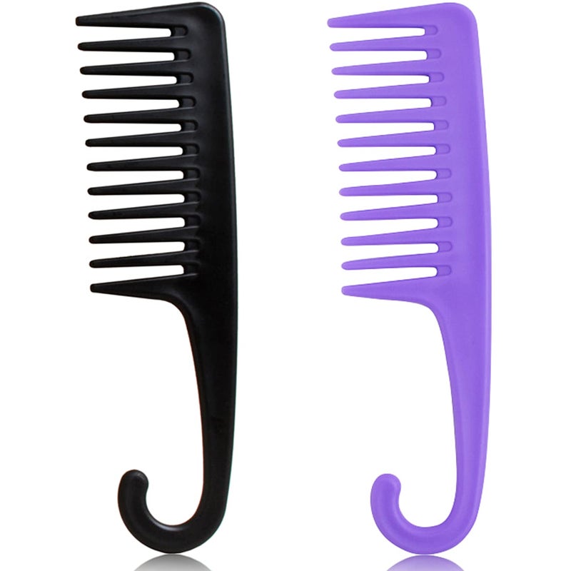 SmaringWing 2PCS Large Wide Tooth Comb, Shower Combs with Hook for Wet Curly Hair, Premium Big Hair Brush Combs to Detangle Curls, Women Detangler Comb for Detangling Wigs, Styling Dry Thick Long Cabello - Image 1