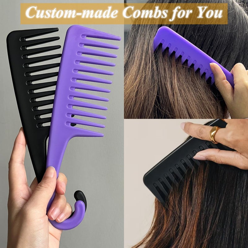 SmaringWing 2PCS Large Wide Tooth Comb, Shower Combs with Hook for Wet Curly Hair, Premium Big Hair Brush Combs to Detangle Curls, Women Detangler Comb for Detangling Wigs, Styling Dry Thick Long Cabello - Image 5