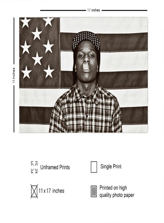 ملصق فني مطبوع عليه صورة XIHOO Christ-EZ ASAP Mob Rocky مع العلم، وقميص كاروهات يدخن، وموسيقى الراب والهيب هوب - ملصق غير لامع بدون إطار، هدية، مقاس 12 × 18 بوصة (30 سم × 46 سم). - Image 2