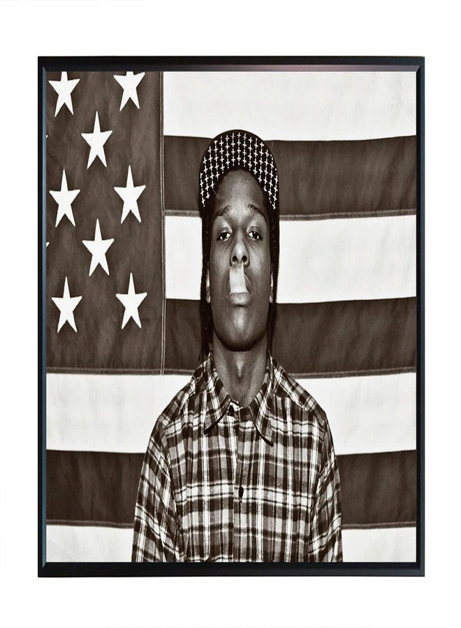 ملصق فني مطبوع عليه صورة XIHOO Christ-EZ ASAP Mob Rocky مع العلم، وقميص كاروهات يدخن، وموسيقى الراب والهيب هوب - ملصق غير لامع بدون إطار، هدية، مقاس 12 × 18 بوصة (30 سم × 46 سم). - Image 1