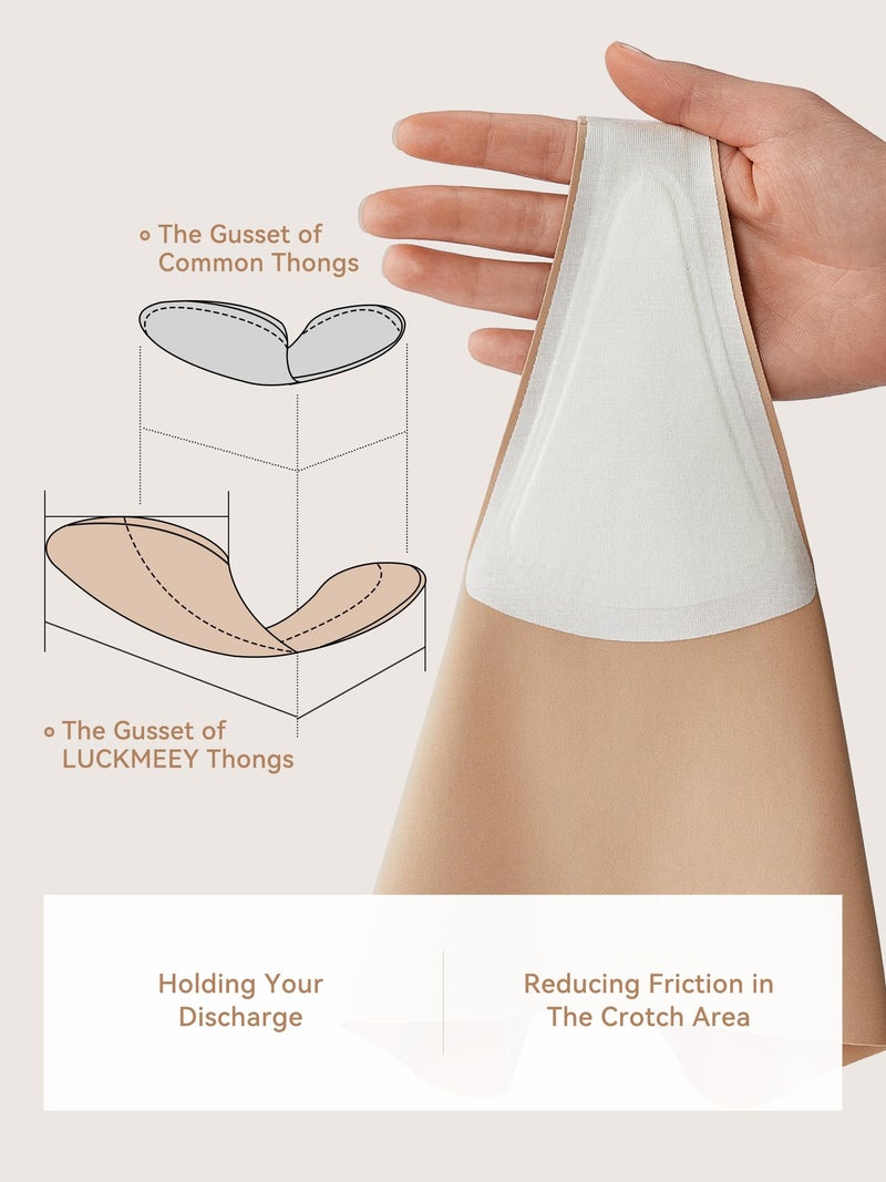 LUCKMEEY Cotton Thongs for Women Seamless Thongs for Women No Show Thong Panty Liners Workout G-String Thongs Underwear Oatmilk Skin Large - Image 5