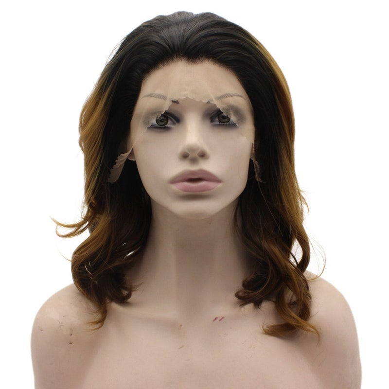 Mxangel Medium Long Wavy Black Root Blonde Swiss Lace Front Wig Ombre