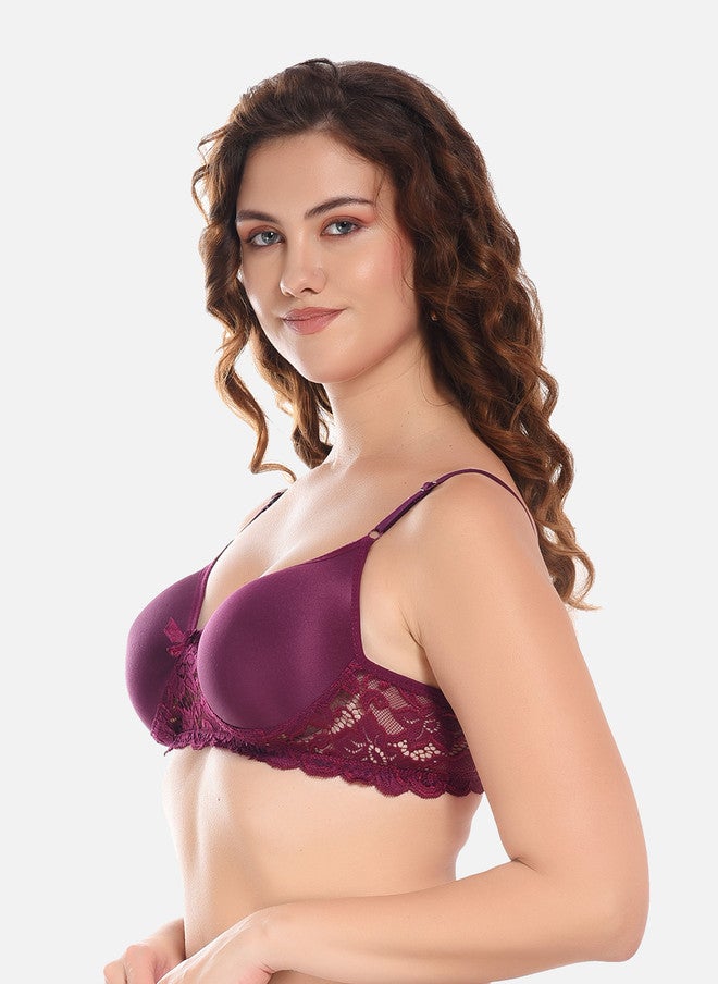 FIMS Pack of 3 Lightly Padded Lace Bras in Red and Purple - Image 4