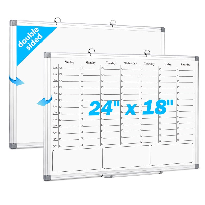 ONAVIA Weekly Calendar Dry Erase Board for Wall, Hanging 24"Ã—18" Double-Sided Magnetic Whiteboard with Hourly Slots, for Planning, Memo, to Do List, Home, Office, Kitchen - Image 1