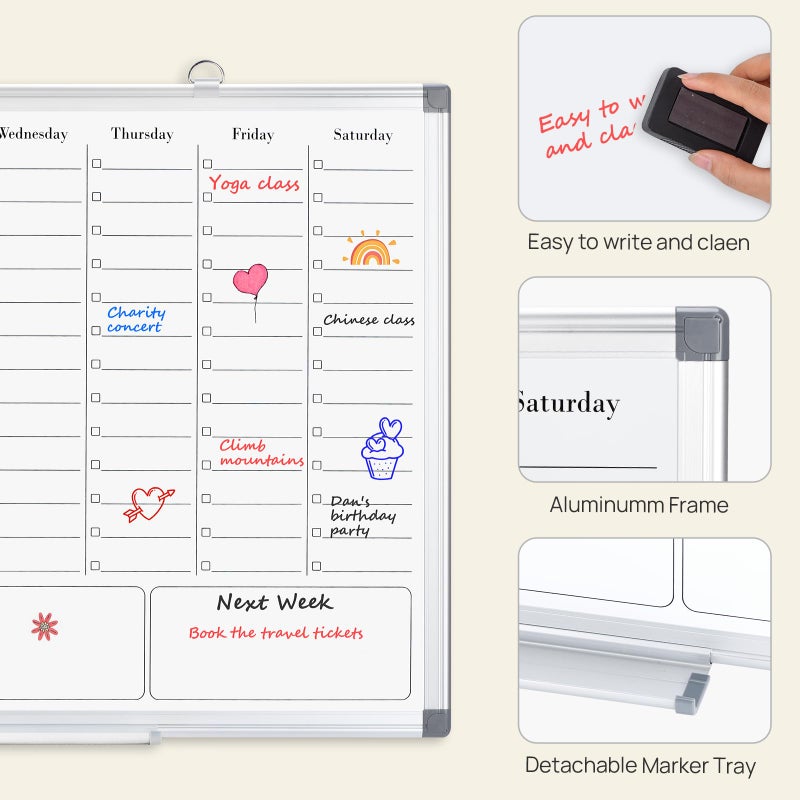 ONAVIA Weekly Calendar Dry Erase Board for Wall, Hanging 24"Ã—18" Double-Sided Magnetic Whiteboard with Hourly Slots, for Planning, Memo, to Do List, Home, Office, Kitchen - Image 3