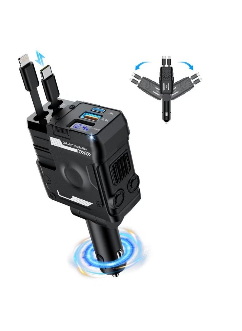 OALE 4-in-1 USB Car Charger – Dual Port, Retractable Cables, PD Quick Charge - Image 5