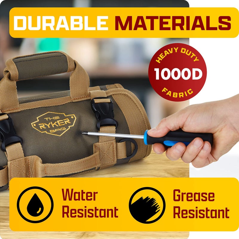 The Ryker Bag حقيبة أدوات رايكر القابلة للطي - هدايا للآباء. حقيبة أدوات دراجة نارية ثقيلة. حقيبة أدوات قابلة للطي مع جيوب قابلة للفصل - حقائب أدوات هدايا للرجال - ميكانيكي وكهربائي. - Image 5