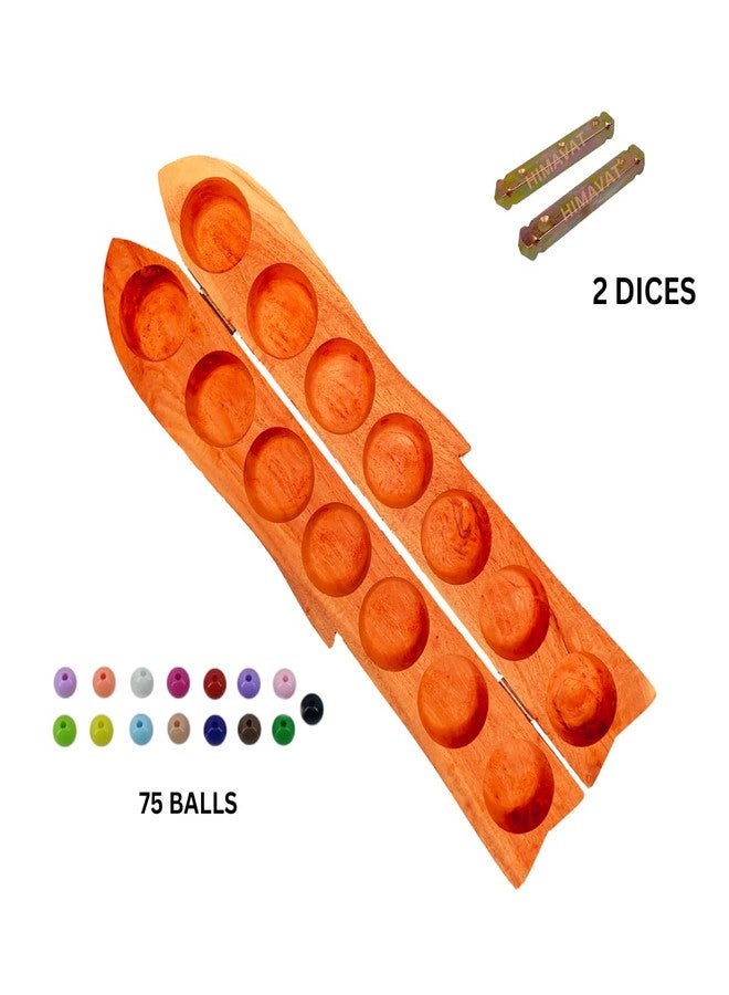 Himavat Pallankuli Wooden Board, Dice & 75+ Balls for for Kids and Adults | Pallanguzhi VAMANA GUNTALU | ALI GULI Mane | MANCALA Board Game - Image 2