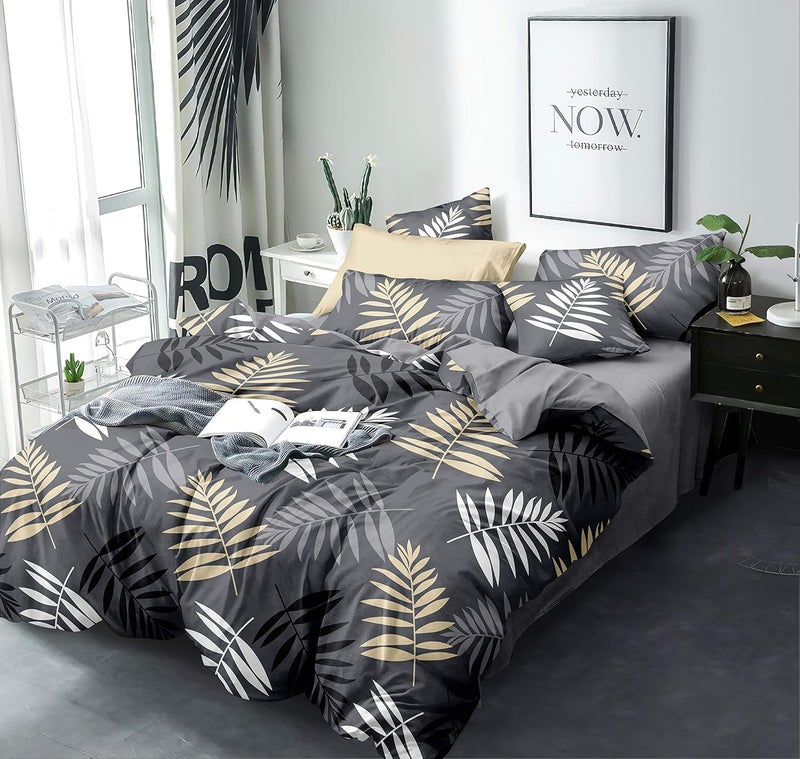MORADO MORADO Premium Glace Cotton Floral 125 GSM Double Bedsheet with 2 King Size Pillow Covers 90X100 Inch Black Charcoal 