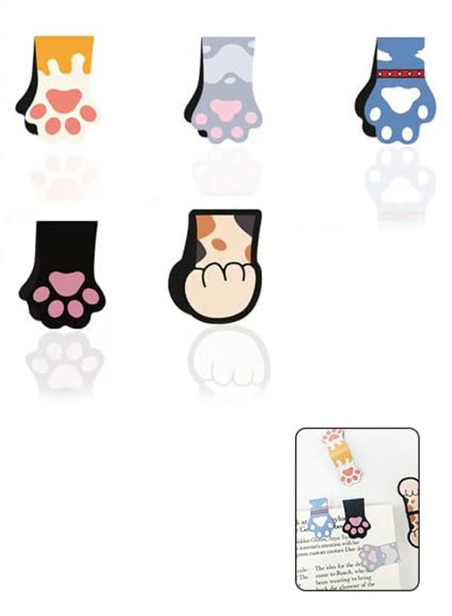 Cat Paw Magnetic Bookmarks, 5 Pieces, Assorted Colors - Image 1
