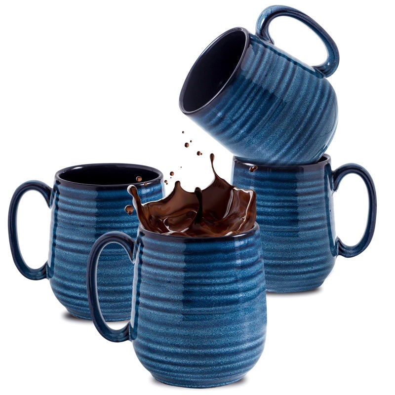 Hasense Coffee Mug Set of 4 12 Ounce Ceramic Coffee Cups with Handle Large Mug Set for Coffee Tea Chocolate Modern Mug Gift for Men and women Dishwasher  Microwave SafeBlue