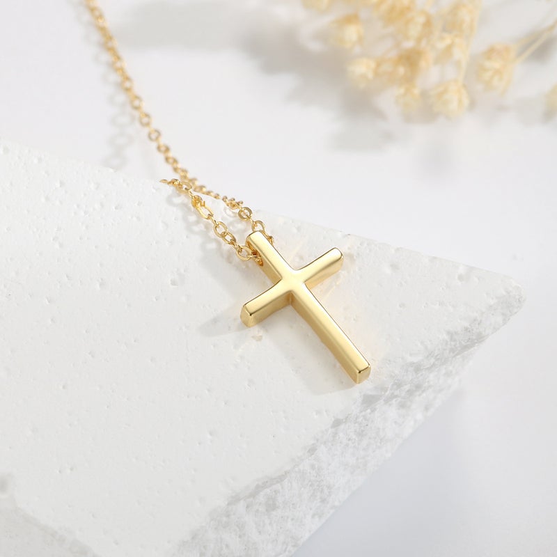 Generic Korean S925 Sterling Silver Cross Necklace GOLD 