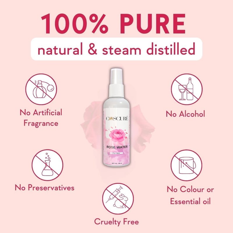 COSCURE Pure Natural Rose Water 200ml AlcoholFree PreservativeFree CrueltyFree - Image 2
