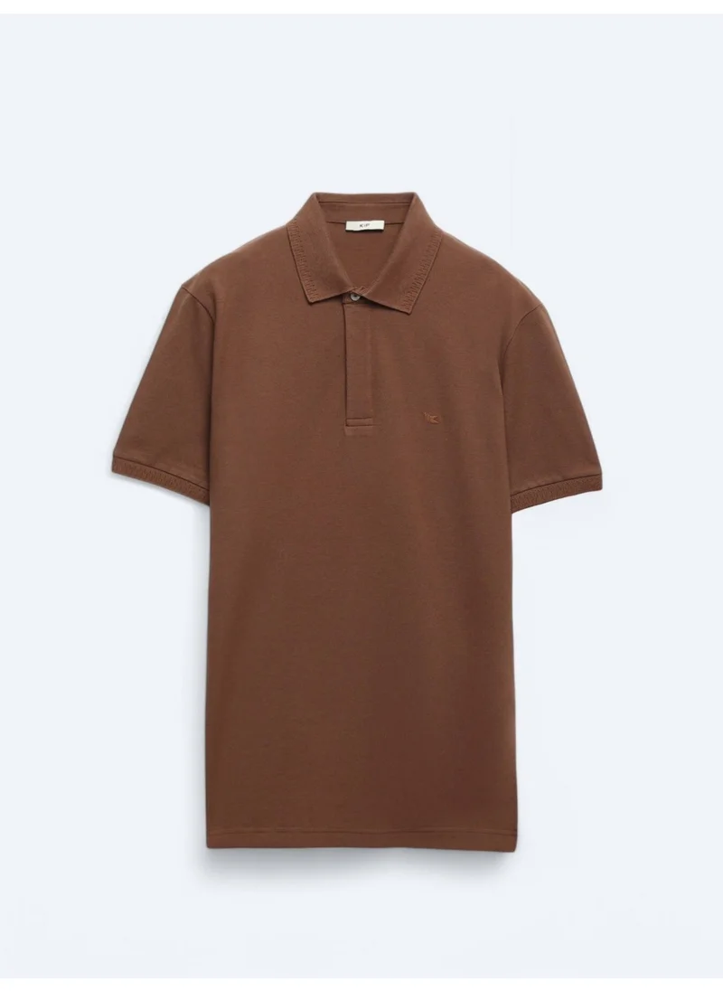 Kip Brown Plain Polo Collar 100% Cotton T-Shirt