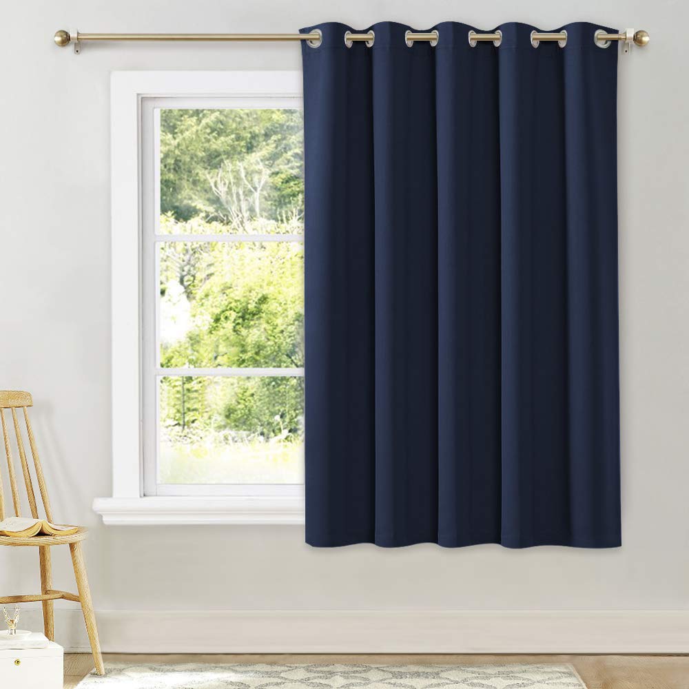 NICETOWN Blackout Curtain and Drape for Kitchen Thermal Insulated Solid Grommet Top Blackout PanelDraperies for Kids Room Navy 1 Piece 70 x 63 Inch