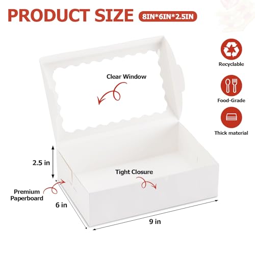 YODYZJ 20pcs Cookie Boxes with Window 9x6x25 Inches White Bakery Boxes for Dessert Treat Pastry Donut Chocolate Covered Strawberry Baked Goods Packaging for Holiday Gift Giving - Image 3