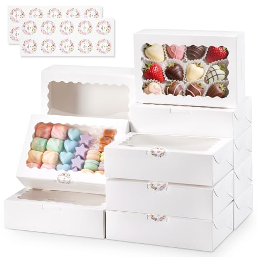 YODYZJ 20pcs Cookie Boxes with Window 9x6x25 Inches White Bakery Boxes for Dessert Treat Pastry Donut Chocolate Covered Strawberry Baked Goods Packaging for Holiday Gift Giving - Image 1