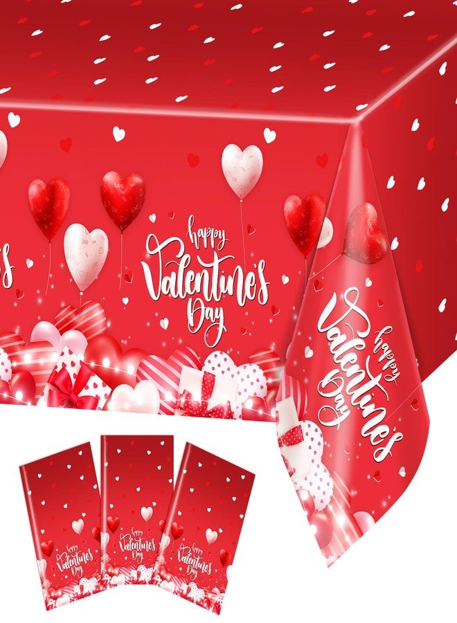 افيزانو مجموعة مفارش طاولة عيد الحب من أفزانو، 3 قطع، مفرش طاولة بلاستيكي أحمر مزين بقلوب حب، مقاس 108 × 54 بوصة، زينة رومانسية لحفلات الزفاف والخطوبة والذكرى السنوية - Image 1